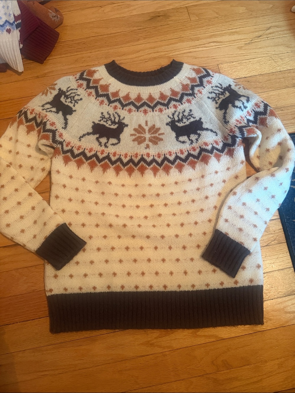 Kiel James Patrick Cream Fair Isle Reindeer Knit Sweater Large - sold out style